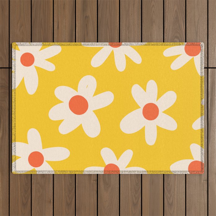 Happy Golden Daisies | Yellow Daisies | Summer Flowers Outdoor Rug Gallery Image 1