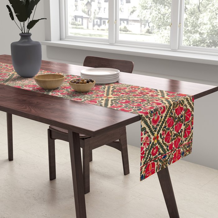 Zarafshan Suzani Uzbekistan Embroidery Print Table Runner Gallery Image 2