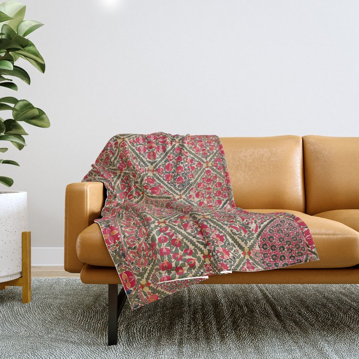 Zarafshan Suzani Uzbekistan Embroidery Print Throw Blanket Gallery Image 1