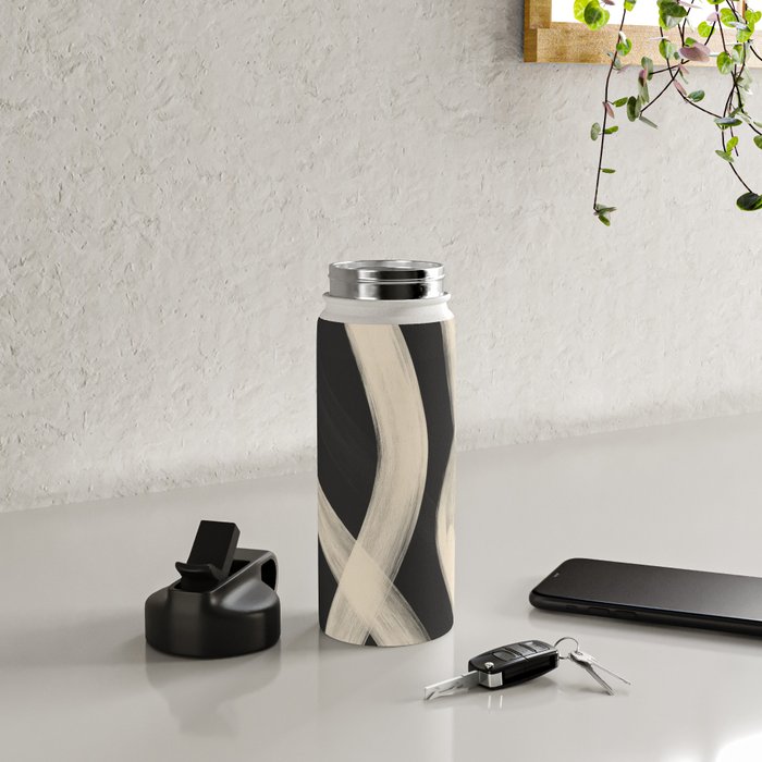 Black and White Abstract Line Art 1 Water Bottle Gallery Image 4