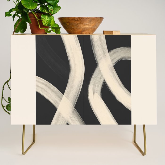 Black and White Abstract Line Art 1 Credenza Gallery Image 1