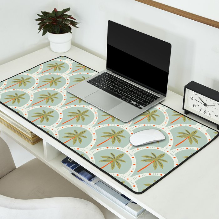 Vintage summer palm tree art pattern Desk Mat Gallery Image 2