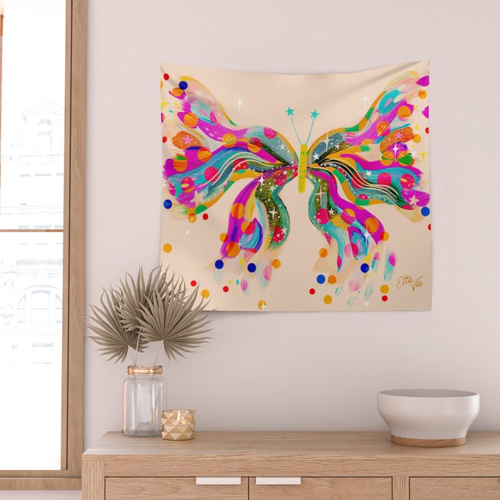 EttaVee Confetti Butterly Beige Wall Tapestry Gallery Image 2