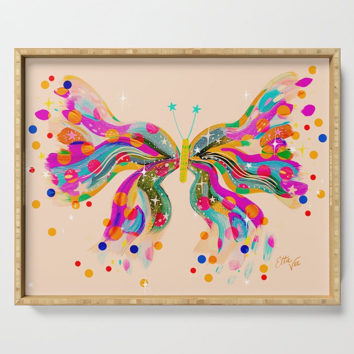 EttaVee Confetti Butterly Beige Serving Tray Gallery Image 1