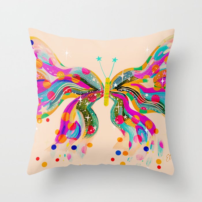 EttaVee Confetti Butterly Beige Throw Pillow Gallery Image 6