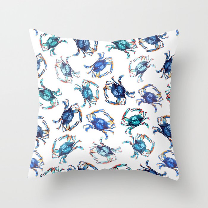 Watercolor Blue Crab Throw Pillow Gallery Image 6