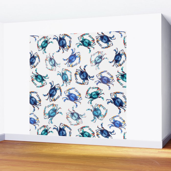 Watercolor Blue Crab Wall Mural Gallery Image 2
