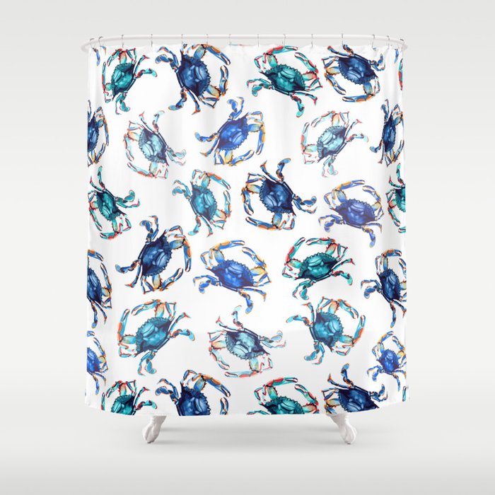 Watercolor Blue Crab Shower Curtain Gallery Image 1