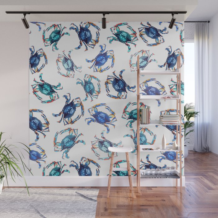 Watercolor Blue Crab Wall Mural Gallery Image 1