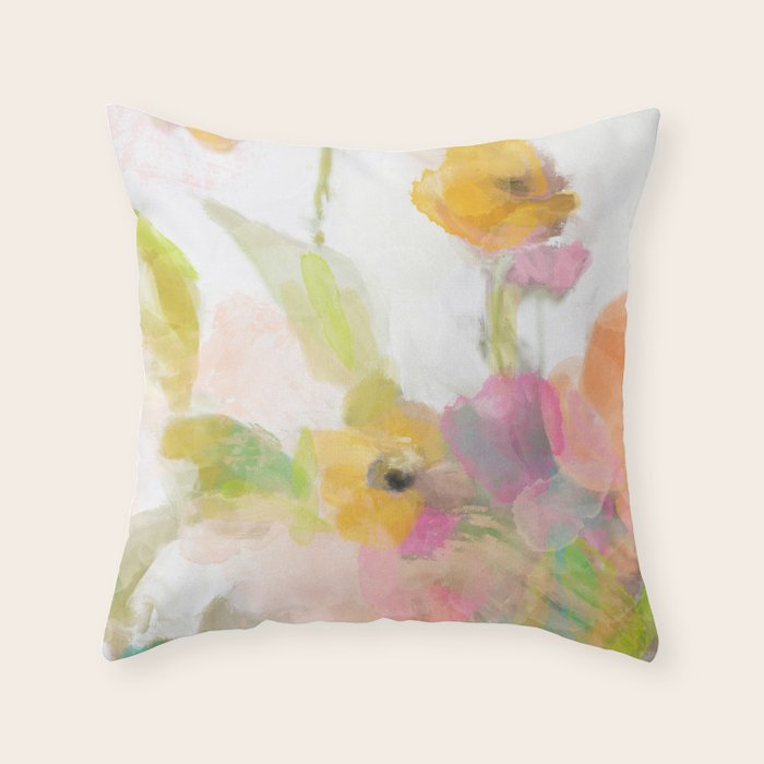 pink spring summer floral abstract Throw Pillow Gallery Image 6