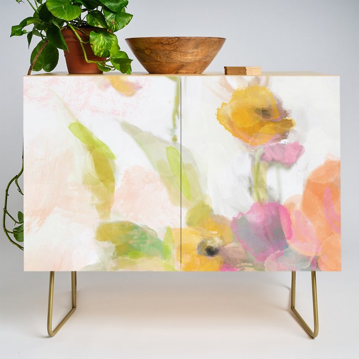 pink spring summer floral abstract Credenza Gallery Image 1