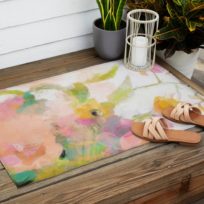 pink spring summer floral abstract Outdoor Rug Gallery Image 2