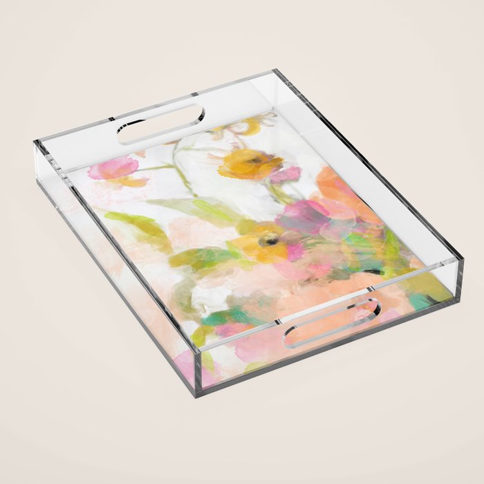 pink spring summer floral abstract Acrylic Tray Gallery Image 1