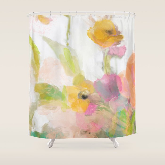 pink spring summer floral abstract Shower Curtain Gallery Image 1