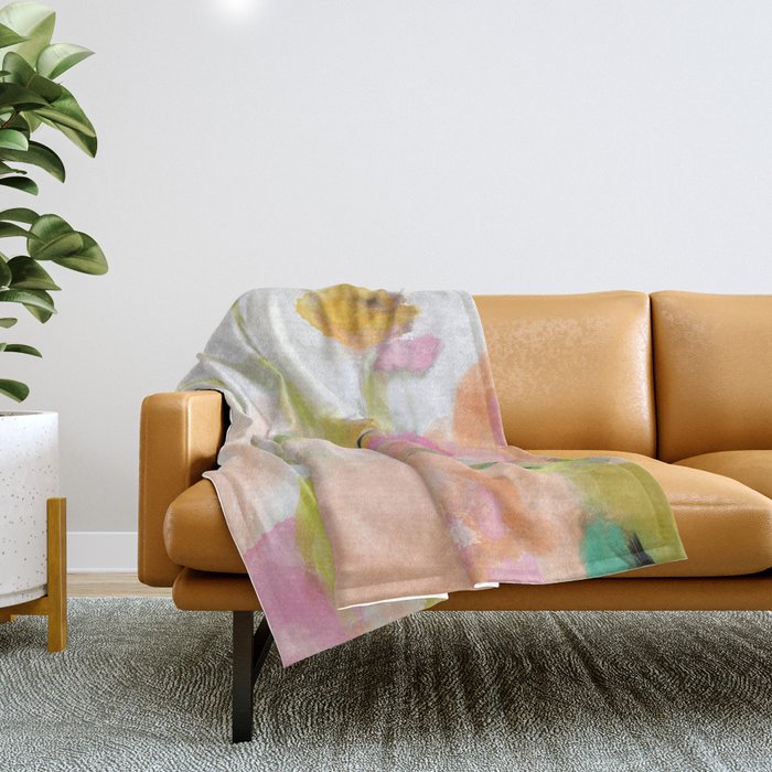 pink spring summer floral abstract Throw Blanket Gallery Image 1