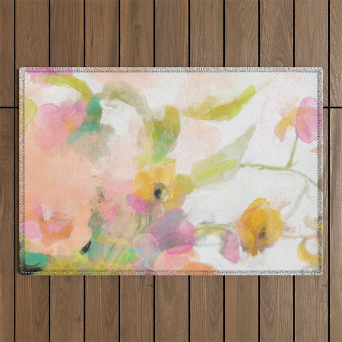pink spring summer floral abstract Outdoor Rug Gallery Image 1