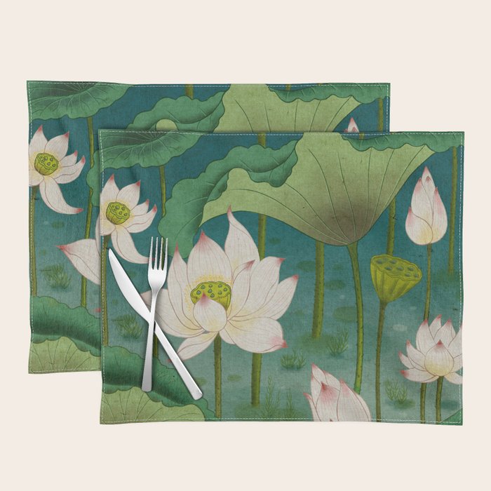 Lotus flowers A -  Minhwa-Korean traditional/folk art Placemat Gallery Image 1