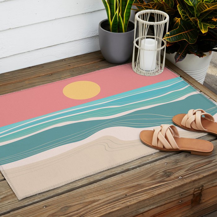 Crashing wave on sunny bay Outdoor Rug Gallery Image 2