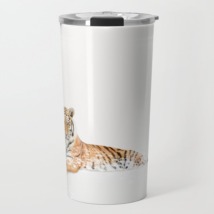 Tiger in a Bathtub, Tiger Taking a Bath, Tiger Bathing, Whimsy Animal Art Print By Synplus Travel Mug Gallery Image 1