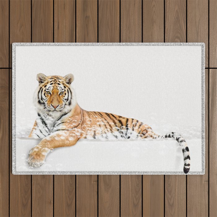 Tiger in a Bathtub, Tiger Taking a Bath, Tiger Bathing, Whimsy Animal Art Print By Synplus Outdoor Rug Gallery Image 1