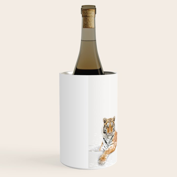 Tiger in a Bathtub, Tiger Taking a Bath, Tiger Bathing, Whimsy Animal Art Print By Synplus Wine Chiller Gallery Image 2