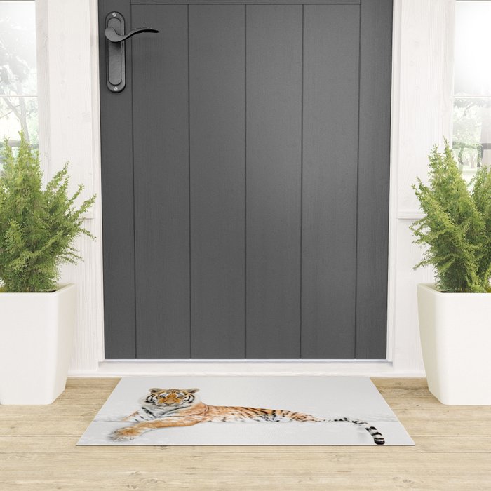 Tiger in a Bathtub, Tiger Taking a Bath, Tiger Bathing, Whimsy Animal Art Print By Synplus Welcome Mat Gallery Image 3