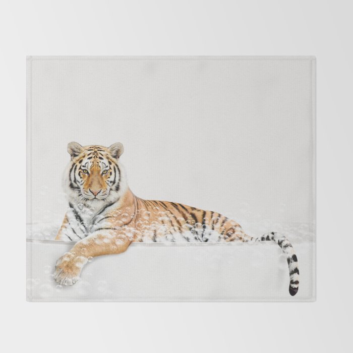 Tiger in a Bathtub, Tiger Taking a Bath, Tiger Bathing, Whimsy Animal Art Print By Synplus Throw Blanket Gallery Image 2