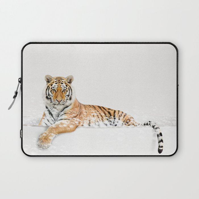 Tiger in a Bathtub, Tiger Taking a Bath, Tiger Bathing, Whimsy Animal Art Print By Synplus Laptop Sleeve Gallery Image 1