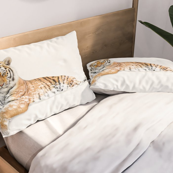 Tiger in a Bathtub, Tiger Taking a Bath, Tiger Bathing, Whimsy Animal Art Print By Synplus Pillow Sham Gallery Image 2