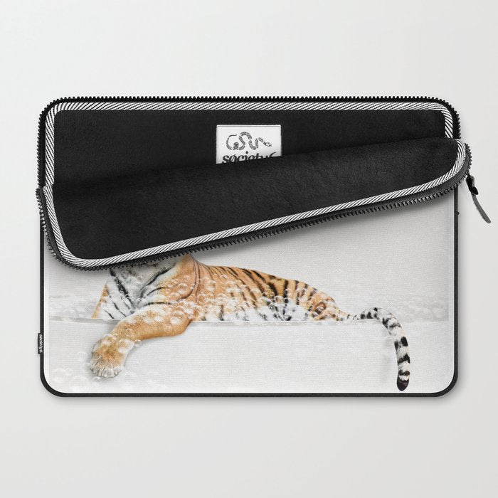 Tiger in a Bathtub, Tiger Taking a Bath, Tiger Bathing, Whimsy Animal Art Print By Synplus Laptop Sleeve Gallery Image 2