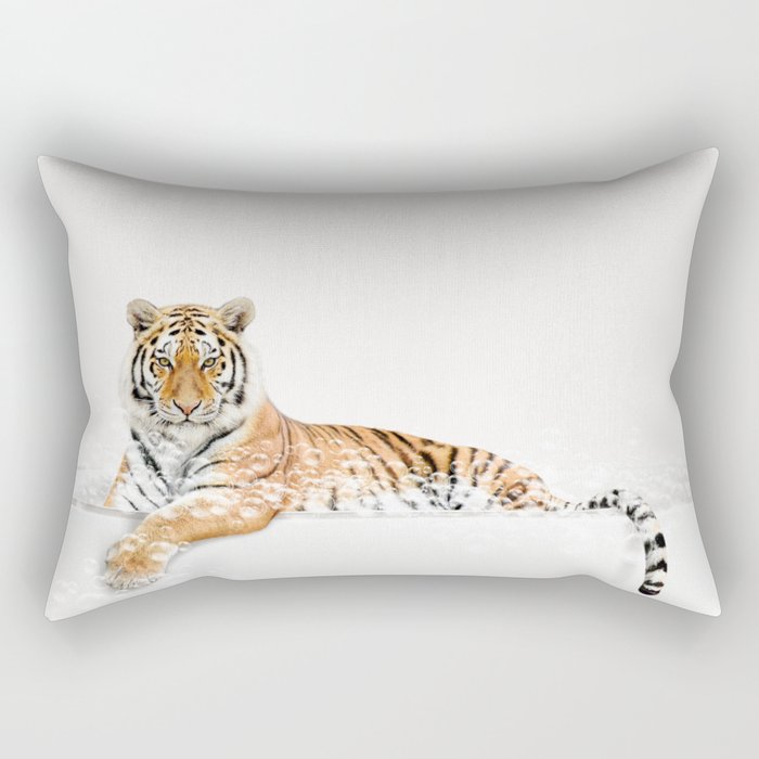 Tiger in a Bathtub, Tiger Taking a Bath, Tiger Bathing, Whimsy Animal Art Print By Synplus Rectangular Pillow Gallery Image 1