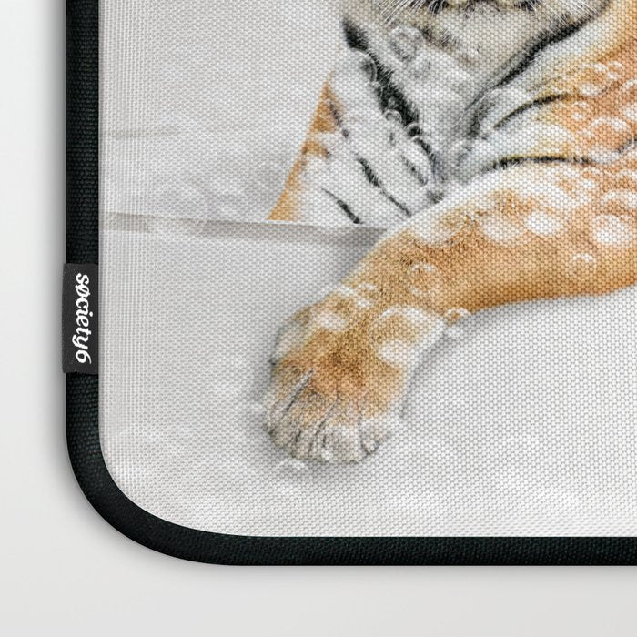Tiger in a Bathtub, Tiger Taking a Bath, Tiger Bathing, Whimsy Animal Art Print By Synplus Laptop Sleeve Gallery Image 3