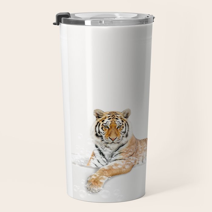 Tiger in a Bathtub, Tiger Taking a Bath, Tiger Bathing, Whimsy Animal Art Print By Synplus Travel Mug Gallery Image 3