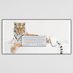 Tiger in a Bathtub, Tiger Taking a Bath, Tiger Bathing, Whimsy Animal Art Print By Synplus Desk Mat Gallery Image 1