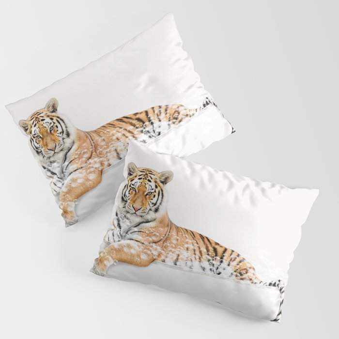 Tiger in a Bathtub, Tiger Taking a Bath, Tiger Bathing, Whimsy Animal Art Print By Synplus Pillow Sham Gallery Image 1