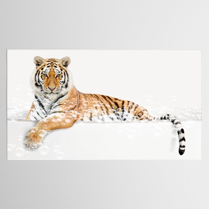 Tiger in a Bathtub, Tiger Taking a Bath, Tiger Bathing, Whimsy Animal Art Print By Synplus Tablecloth Gallery Image 2