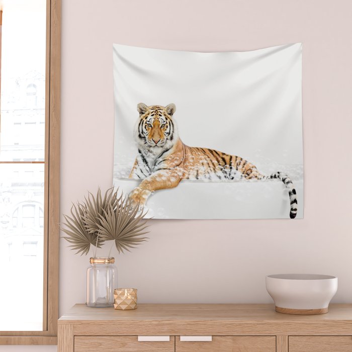 Tiger in a Bathtub, Tiger Taking a Bath, Tiger Bathing, Whimsy Animal Art Print By Synplus Wall Tapestry Gallery Image 2