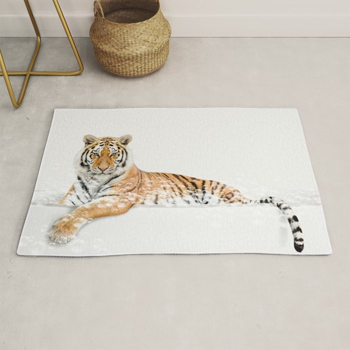 Tiger in a Bathtub, Tiger Taking a Bath, Tiger Bathing, Whimsy Animal Art Print By Synplus Rug Gallery Image 1