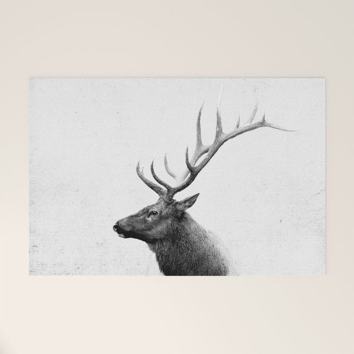 Bull Elk  Black and White Wildlife Photography Welcome Mat Gallery Image 1