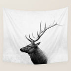 Bull Elk  Black and White Wildlife Photography Wall Tapestry Gallery Image 4