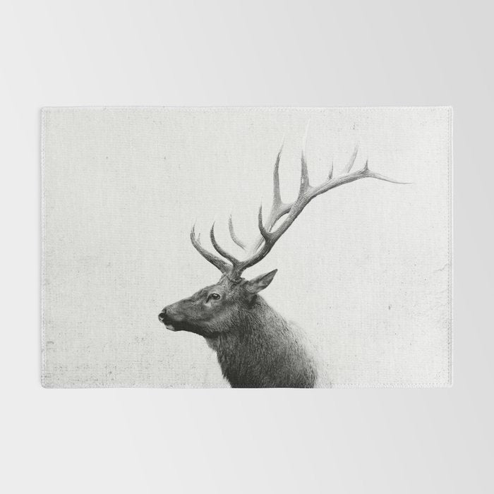 Bull Elk  Black and White Wildlife Photography Rug Gallery Image 2