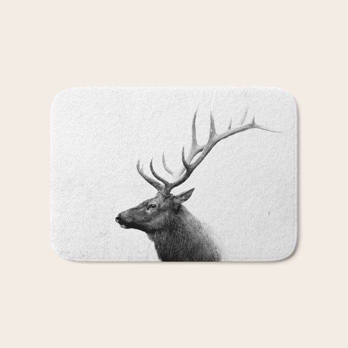 Bull Elk  Black and White Wildlife Photography Bath Mat Gallery Image 1