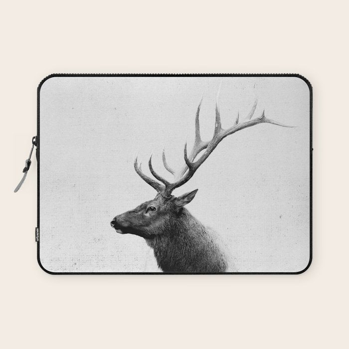 Bull Elk  Black and White Wildlife Photography Laptop Sleeve Gallery Image 1