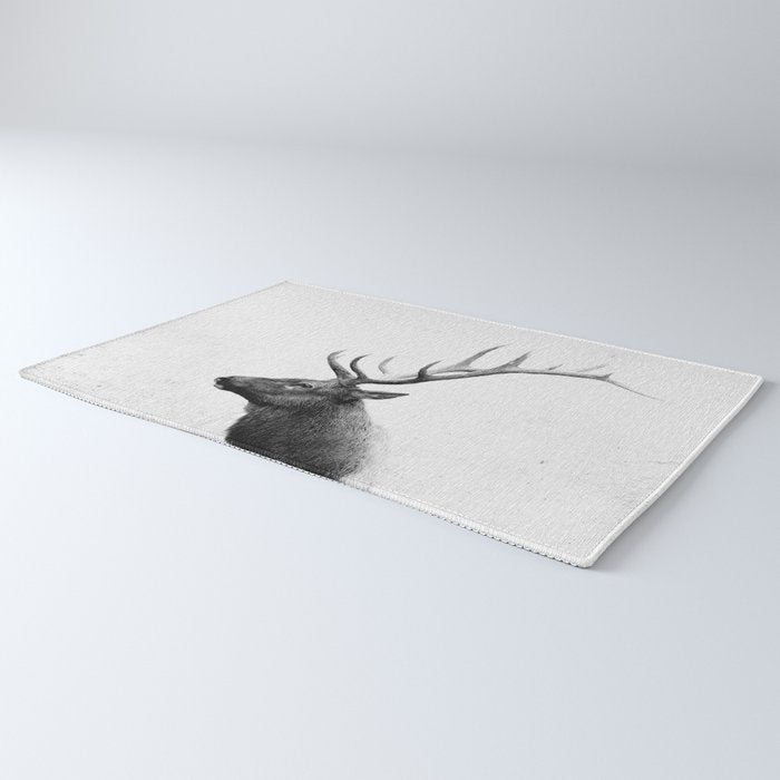 Bull Elk  Black and White Wildlife Photography Rug Gallery Image 3