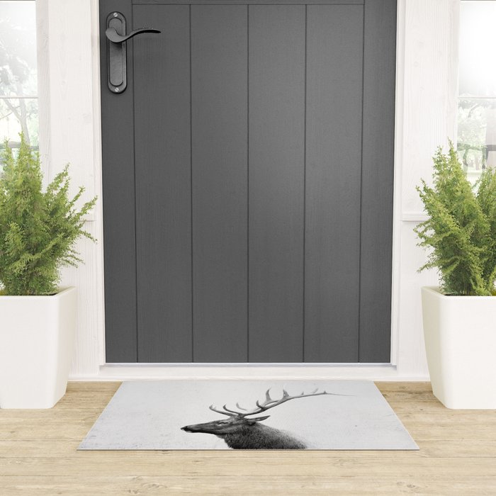 Bull Elk  Black and White Wildlife Photography Welcome Mat Gallery Image 3