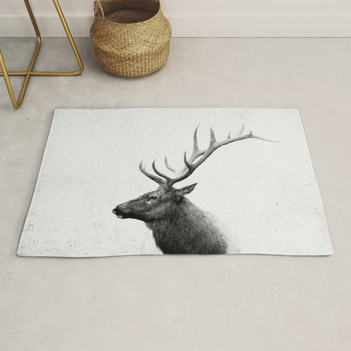 Bull Elk  Black and White Wildlife Photography Rug Gallery Image 1
