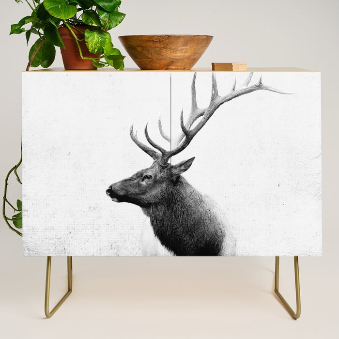 Bull Elk  Black and White Wildlife Photography Credenza Gallery Image 1