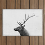 Bull Elk  Black and White Wildlife Photography Outdoor Rug Gallery Image 1