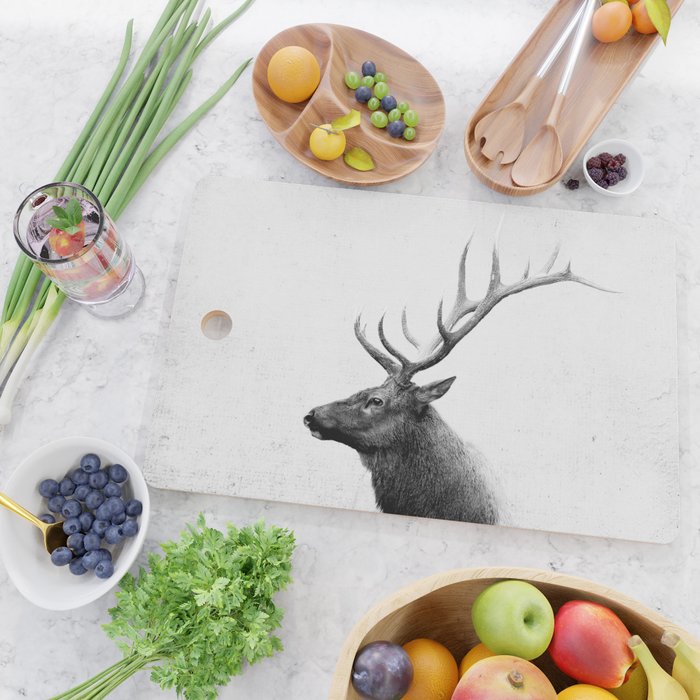 Bull Elk  Black and White Wildlife Photography Cutting Board Gallery Image 2