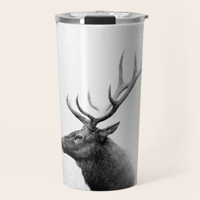 Bull Elk  Black and White Wildlife Photography Travel Mug Gallery Image 1